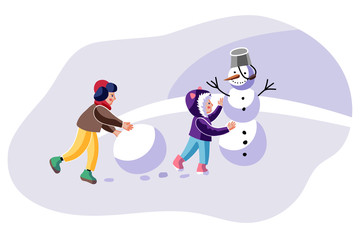 Winter outdoor recreation flat illustration