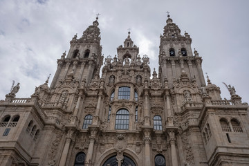 Fototapeta na wymiar Facade of Santiago de Compostela cathedral in Obradoiro square. Galicia, Spain.