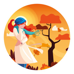 Woman in autumn vector design icon