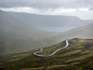 Winding roadway through the Westfjords