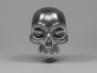 halloween human metal skull on grey background
