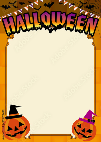 ハロウィン用バナー 広告テンプレート ハッピーハロウィン 英字ロゴ ジャック オー ランタンイラスト Halloween Promotion Banner Template Wall Mural Globeds