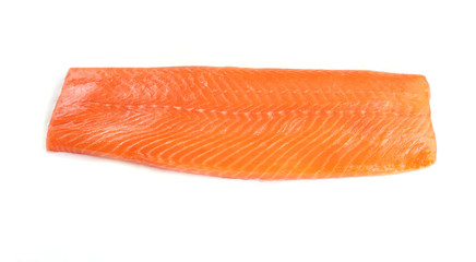piece of raw salmon steak on a white background