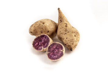okinawan sweet potatoes on white background