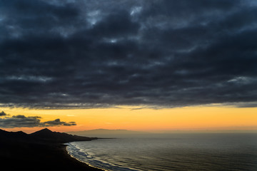 Sundown over the hills of Jandia in the south of Fuerteventura