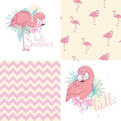 Invitation/Congratulation Card Set - Flamingo Theme - in vector