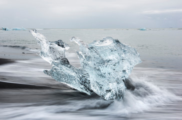 Detail of iceburgs washed up on the beach near Jokulsarlon glacier
