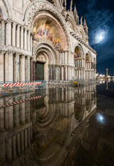 Flooded St Marks Catherdral at night, Venice Itally
