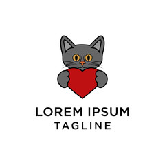 Cat Love Logo Design Template Vector