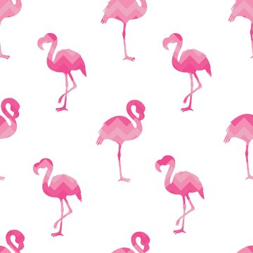 hand drawn flamingo silhouette seamless pattern, summer background