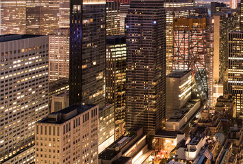 Aerial city view of manhattan at night. 