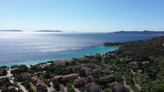 City of Cavalière aerial view sunny day mediterranean beach seaside resort France Lavandou
