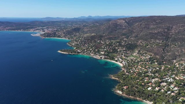South of France le Lavandou aerial coastline view sunny day french riviera var department