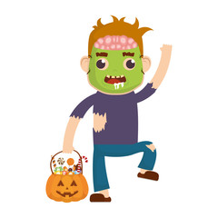 little boy with zombie and pumpkin candies costume character