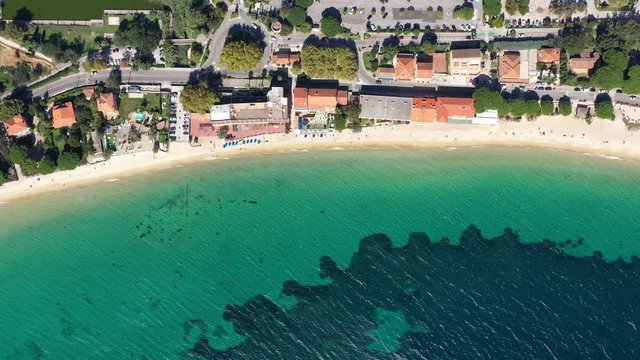 Seaside resort paradise sandy beach Cavaliere city aerial top shot sunny day vacation french riviera
