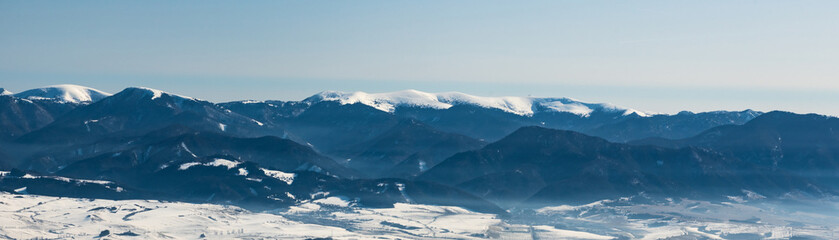 highest part of Vellka Fatra mountains from Mincol hill in Mala Fatra mountains in Slovakia during winter