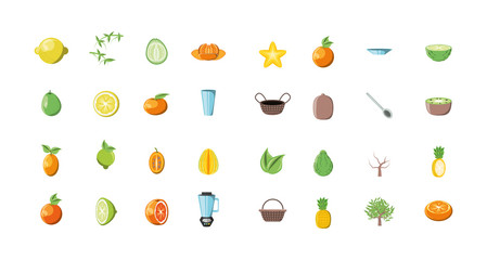 bundle of summer fruits with set icons