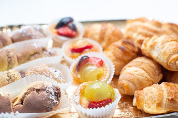 Pastries, Italian desserts in the foreground