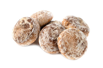 Gingerbread cookies on a white background. Homemade gingerbread cookies close-up.
