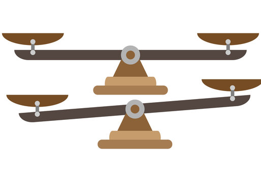 Balanza de madera sobre fondo blanco.