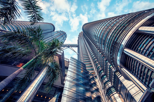 Petronas twin towers in KLCC district Kuala Lumpur