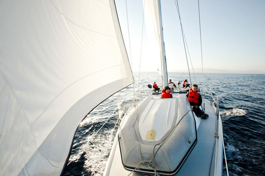 Group of people sailing the Channel Islands near Santa Barbara, California.