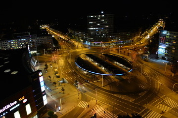 Fototapeta na wymiar View of Grunwald Square by night in Wroclaw