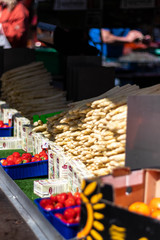 White asparagus on a market stall in Munster, Germany 