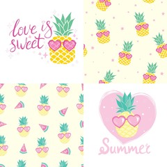 Cover design for notebooks or scrapbooks with pineapples and glasses. Vector illustration.