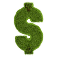 Green grass dollar symbol, isolated on white background. 3D illustration