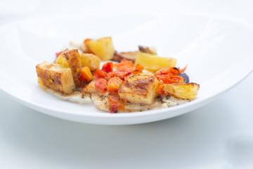 fish with potatoes, baked sea bream