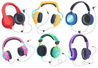 Headphones for listening to music, headphone vector set, over-ear headphones.
