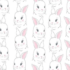 Cute rabbit face. Seamless wallpaper