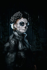 halloween dark gothic scary make up. Santa Muerte concept.