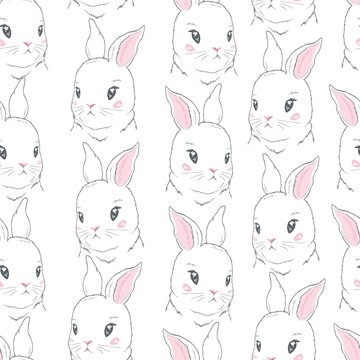 Cute rabbit face. Seamless wallpaper