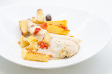 fish with potatoes, baked sea bream