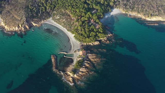 aerial view of pointe de la galere bormes les mimosas France beach clear water mediterranean sea