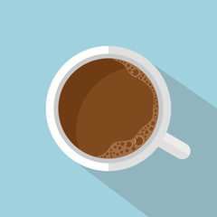 Cup with coffee on blue background
