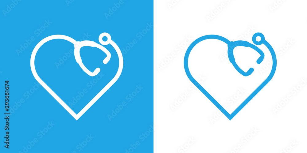 Canvas Prints Logotipo con corazón lineal como estetoscopio en azul y blanco