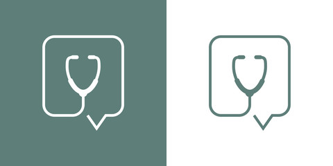 Logotipo con comentario lineal como estetoscopio en gris y blanco © teracreonte
