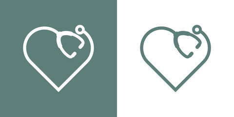 Logotipo con corazón lineal como estetoscopio en gris y blanco