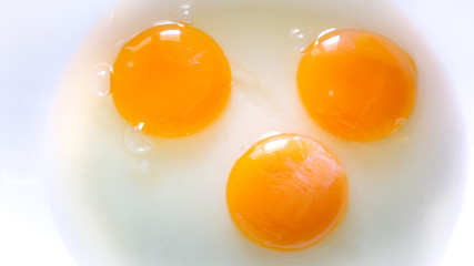 raw egg yolk in white plate
