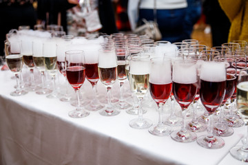champagne glasses, wedding close-up drink.