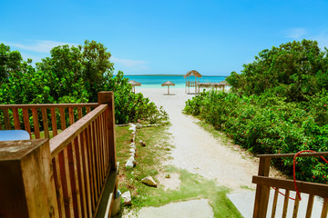 terrace with sea, ocean view on sunny beautiful summer day at Las brujas island, Cuba