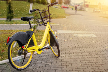 Fototapeta na wymiar bike rental in the city. sharing of green transport.
