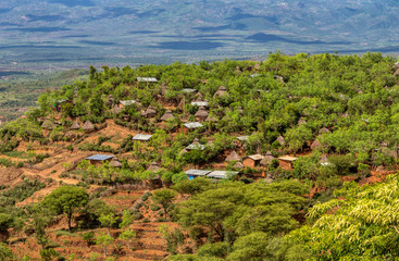 Fototapeta na wymiar panorama landscape of Konso tribe village in Karat Konso, Ethiopia. Ethiopia, Africa UNESCO world heritage.