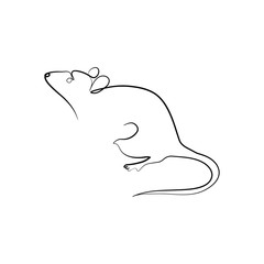 Continuous one line drawing rat, Chinese Zodiac Sign Year of Rat, Happy Chinese New Year 2020, decorations for greeting card, logo, posters, print, tattoo, single line on white background.