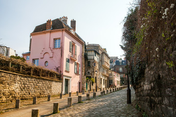 The old street on montmartre in Paris, France