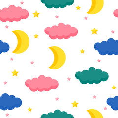 Childish wallpaper seamless pattern background. Abstract  swatch for design kids badroom wall, nappy, birthday card, textile etc.