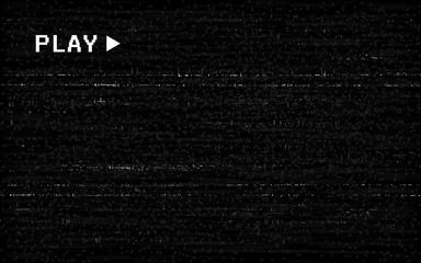 Glitch VHS effect. Old camera template. White horizontal lines on black background. Video rewind texture. No signal concept. Random abstract distortions. Vector illustration - obrazy, fototapety, plakaty